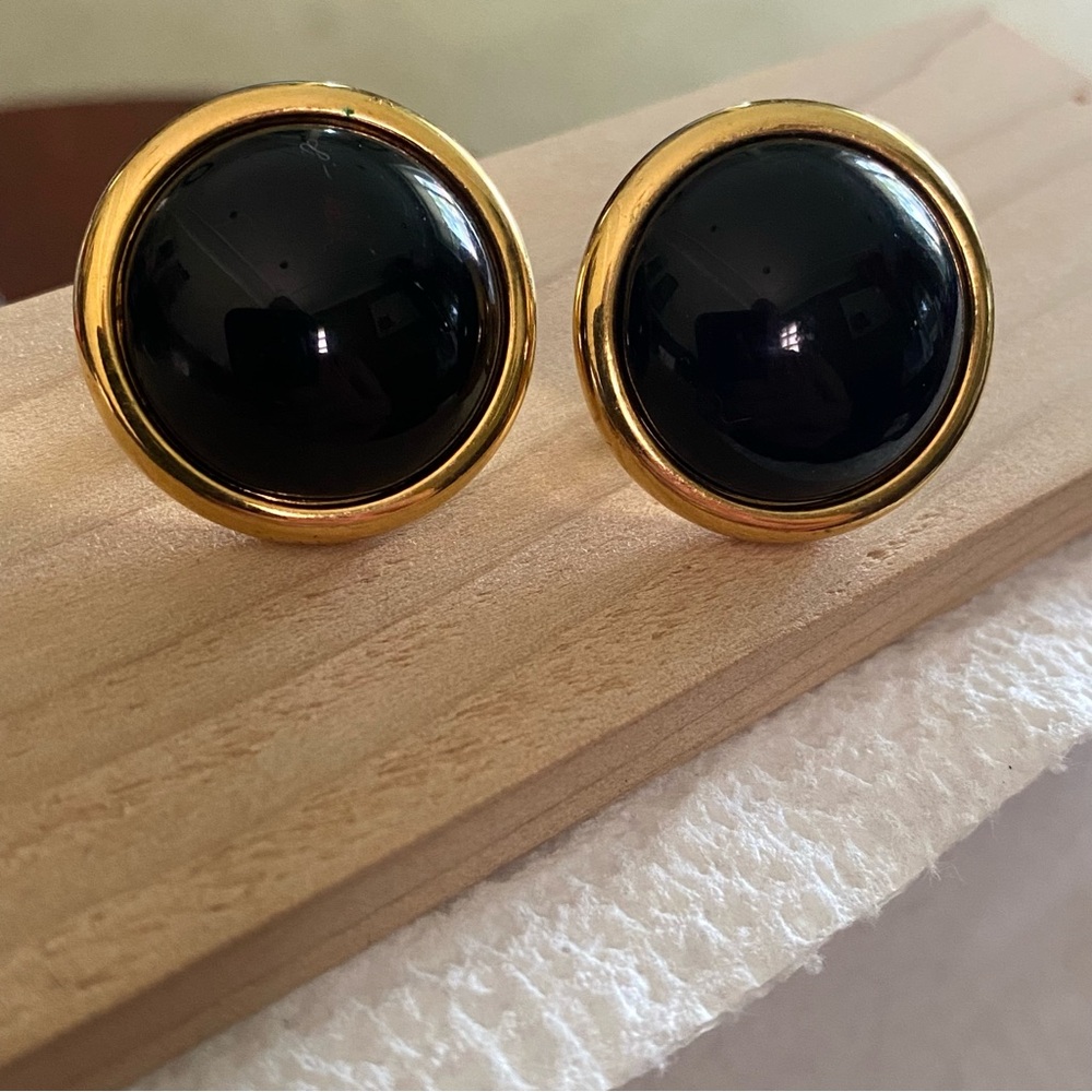 Napier Vintage Gold and Black Screw on/Soft Clip Earrings
